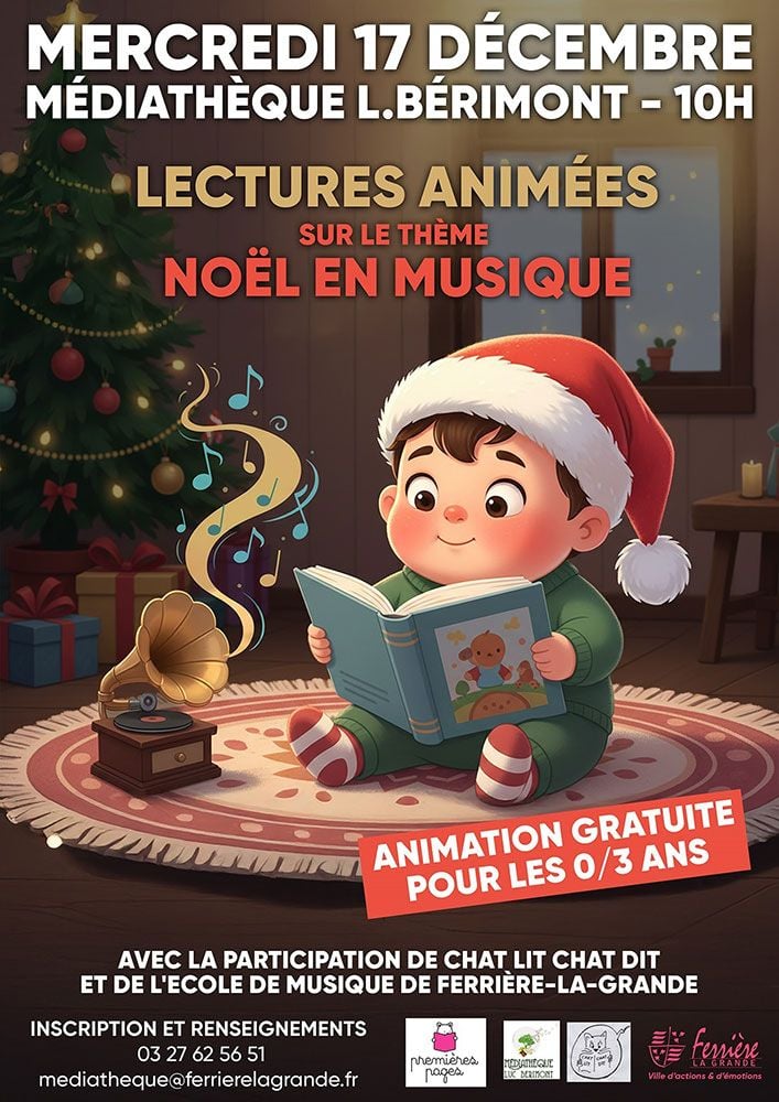 Lectures animées Noël en musique à la Médiathèque de Ferrière-la-Grande